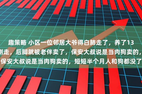 趣策略 小区一位邻居大爷得白肺走了，养了13年的哈士奇，大爷前脚刚走，后脚就被老伴卖了，保安大叔说是当肉狗卖的，短短半个月人和狗都没了